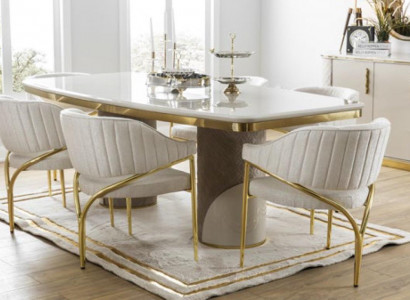 Luxus Esszimmer Einrichtung Tisch mit 6 Stühlen Metall Gruppe 7tlg Metall